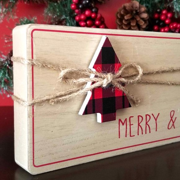 Wooden Block Sign, Christmas Holiday, Home Décor. "Merry & Bright". - Picture 4 of 5